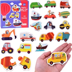 Puzzle pentru copii în două piese – Transport: 23 puzzle-uri educative cu vehicule