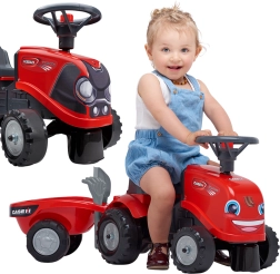Trotinetă tip tractor BABY CASE IH cu remorcă și accesorii