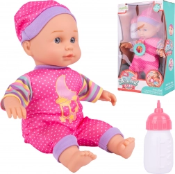 Păpușă bebeluș cu biberon pentru hrănire