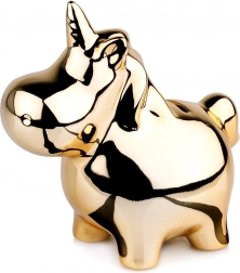 Pușculiță ceramică aurie unicorn cu suprafață oglindă lucioasă 18 × 10,5 cm