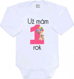 Body pentru bebeluși cu imprimeu New Baby Deja am 1 an, roz, măr. 86