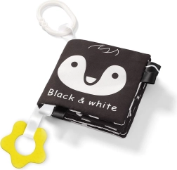 Carte textilă senzorială BLACK & WHITE cu jucărie de dentiție și inel