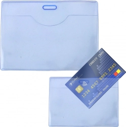 Carcasă transparentă elastică albastră orizontală pentru card ID