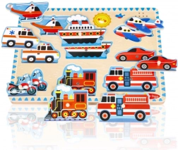 Puzzle sonore din lemn cu vehicule