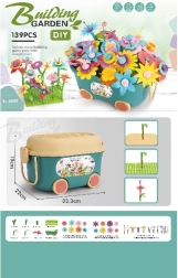 Set de construcție flori DIY cu cărucior de grădină, 139 piese