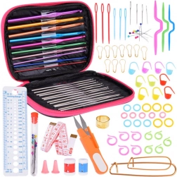 Set pentru croșetat 100 buc cârlige 0,6-6,5 mm cu accesorii în husă