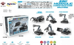 Set de construcție utilaje 6‑în‑1 cu acționare hidraulică pe apă, 223 piese, pentru copii 8+