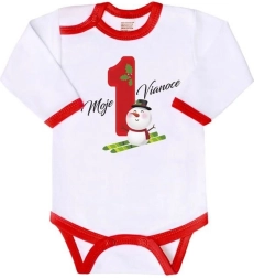 Body pentru copii cu imprimeu New Baby primul meu Crăciun, mânecă lungă, mărimea 62