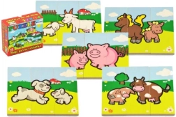 Puzzle din lemn Primele mele animăluțe – fermă, 6 puzzle-uri a câte 3 piese