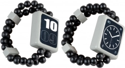 ceas din lemn pentru copii, reversibil, pe elastic, negru