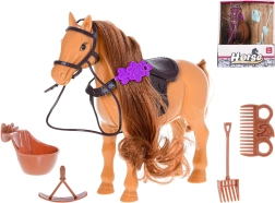 Cal din plastic 17 cm cu accesorii pentru îngrijire și călărie