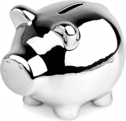 Pușculiță ceramică argintie în formă de purceluș 11,5 × 9 cm