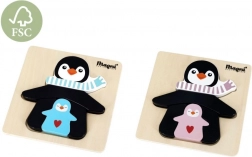 Puzzle din lemn pinguin cu pui