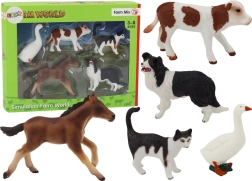 Set figurine animale domestice 5 bucăți Cal Vacă Pisică Gâscă Câine