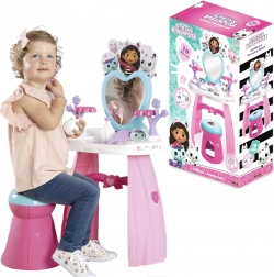 Măsuță de toaletă GABBY’S DOLLHOUSE cu oglindă în formă de inimă și taburet + 10 accesorii