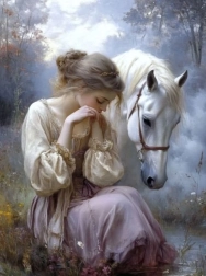 Pictură cu diamante fată cu cal 30 × 40 cm