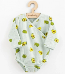 Body pentru bebeluși din muselină cu legare laterală New Baby Avocado