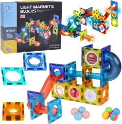 Set de construcție magnetică 3D cu tobogan cu bile luminat, 49 piese