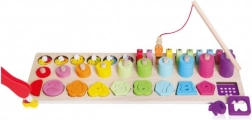 Set educațional din lemn 4‑în‑1 cu numere, forme și pescuit magnetic