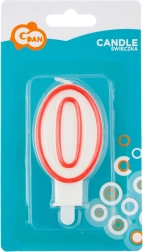 Lumânare cifră 0 cu contur roșu 7 cm