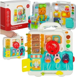 Tablă senzorială Montessori cu ursuleț, de tip busy board