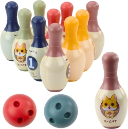 Set de bowling pentru copii cu pisoiași – 10 popice și 2 bile colorate