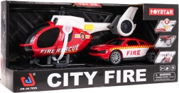 Set pompieri: elicopter și mașină cu lumini și sunete