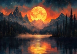 Pictură cu diamante Lună de aur în munți 30x40cm