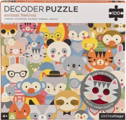 Petit Collage puzzle cu decodare Festivalul animalelor cu ochelari 3D, 100 piese