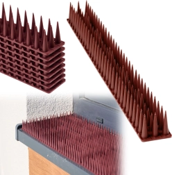 Țepi din plastic împotriva păsărilor, maro, șine modulare 8 buc