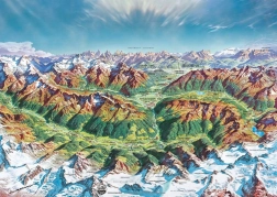 Puzzle Heye Map Art: Lumea montană în Alpi 2000 piese
