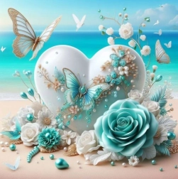 Pictură cu diamante inimă cu fluturi 30 × 40 cm