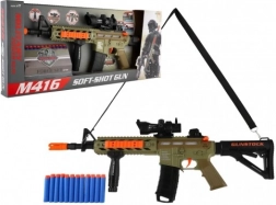 Mitralieră pentru copii cu darduri din spumă, cu lumină, sunet și vibrații – 60 cm, 12 darduri