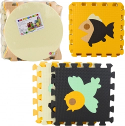 Covoraș puzzle din spumă educațională moale cu animale, maro, 16 piese