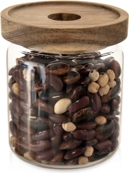 Borcan de sticlă pentru alimente cu capac din lemn și garnitură 730 ml