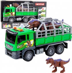Camion de transport dinozauri cu lumini și sunete 1:14 verde