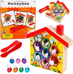 Stup Montessori din lemn cu albine și pensetă (7 buc.)