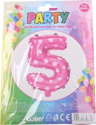 Baloană cifră 5 roz cu inimioare 82 × 47 cm