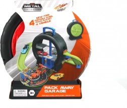 Set de joacă în valiză în formă de anvelopă cu 4 mașinuțe