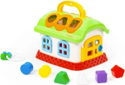 Căsuță veselă pentru copii – sortator de forme cu mâner