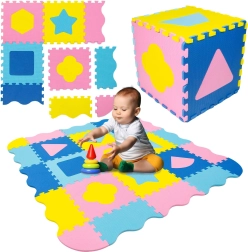 Humbi saltea educațională din spumă 3 în 1 cu țarc și forme 120 × 120 cm, roz/galben/albastru