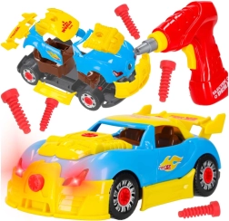 Set de asamblare mașină de curse cu șurubelniță electrică 2‑în‑1 cu lumini și sunete