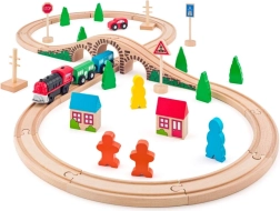 Circuit de tren din lemn cu locomotivă pe baterii 3+