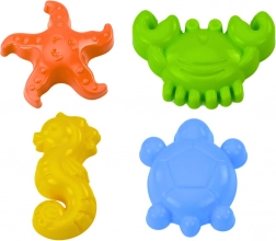 Forme marine pentru nisip, set 4 bucăți: crab, țestoasă, stea de mare, căluț de mare - galben, verde