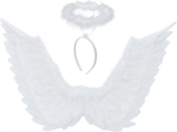 aripi de înger cu aureolă albe 70 × 45 cm