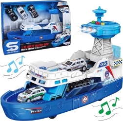 navă de patrulare polițienească interactivă 1:16 + 3 mașinuțe metalice – Woopie