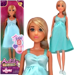 WOOPIE păpușa Lily însărcinată cu bebeluș, în rochie albastră