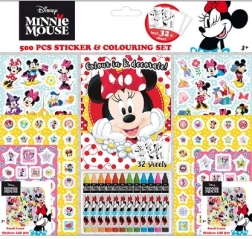 Set de autocolante cu cărți de colorat și creioane cerate Minnie – 500 buc.