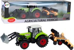 Tractor cu discuri și încărcător frontal verde
