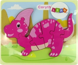 Puzzle de lemn dinozaur Corythosaurus roz și Spinosaurus violet